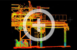 Фрагмент точечной 3D модели эстакады с трубопроводами на химзаводе, полученной по данным лазерного сканирования