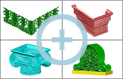 3D модели разных видов декора, построенные по данным лазерного сканирования для подсчёта площади позолоты
