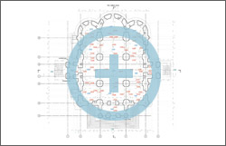 Обмерный план первого этажа Успенского храма, построенный по данным 3D лазерного сканирования и аэросъёмки