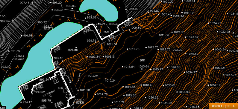 Фрагмент цифрового топографического плана Рогунской ГЭС в масштабе 1:500